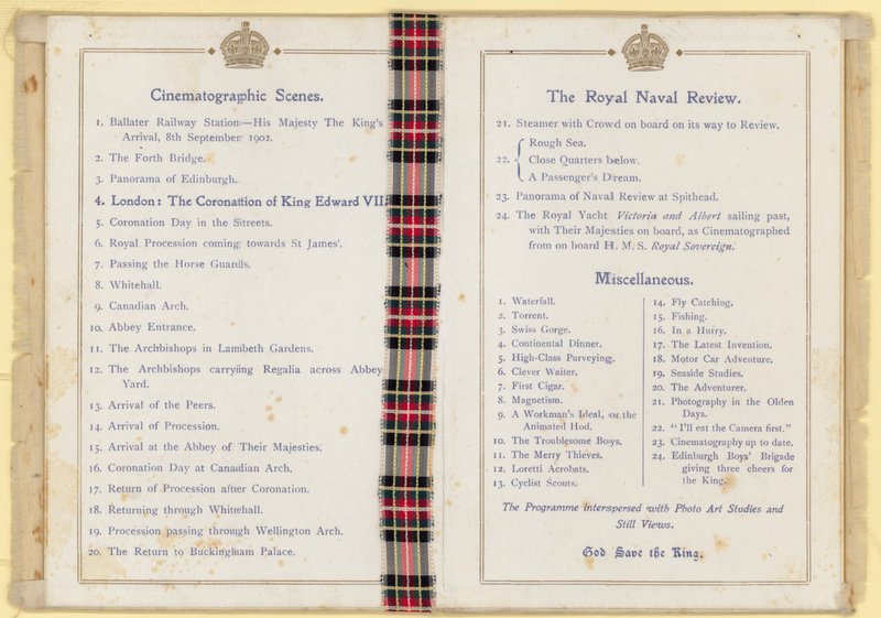 Programma van Cinematograph Entertainment in aanwezigheid van de Koning en Koningin door English School