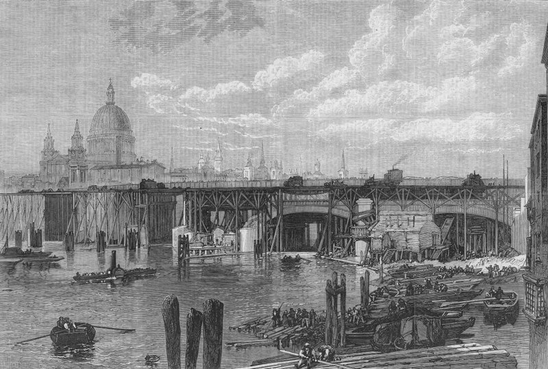 Voortgang van de bouw van de nieuwe Blackfriars Bridge door English School