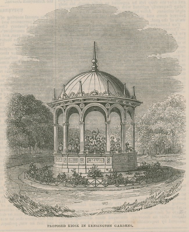 Voorgestelde kiosk in Kensington Gardens, Londen door English School
