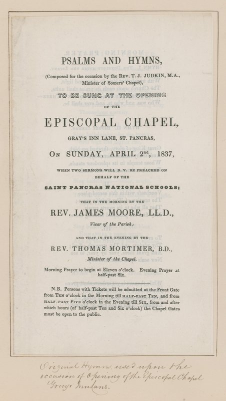 Psalmen en Hymnes te zingen in de Episcopale Kapel door English School