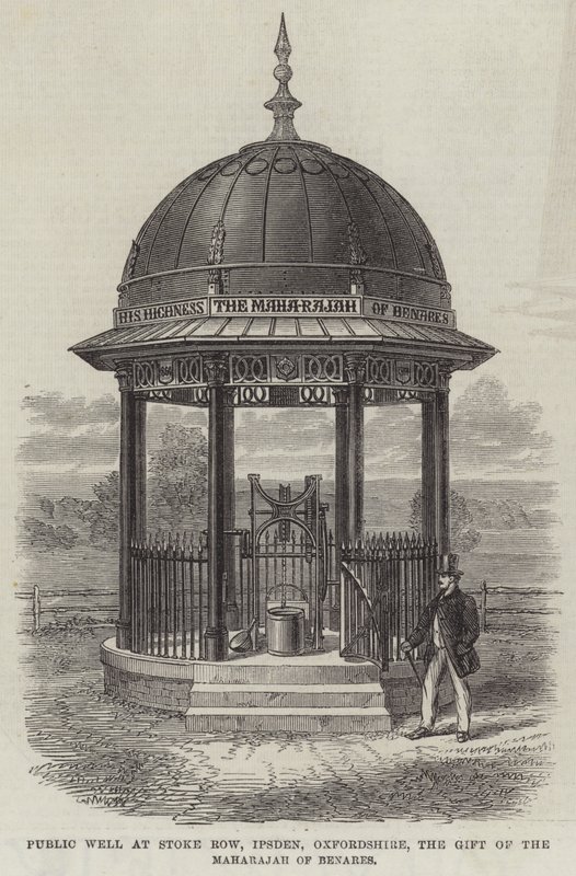 Openbare bron in Stoke Row, Ipsden, Oxfordshire, het geschenk van de Maharajah van Benares (gravure) door English School