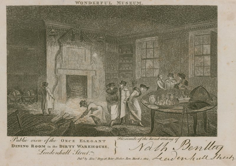 Openbaar uitzicht op de eens elegante eetkamer in het vuile pakhuis, Leadenhall Street, Londen door English School