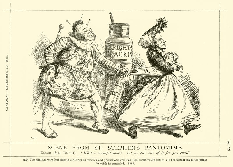 Punch cartoon over John Bright: Scène uit St Stephen
