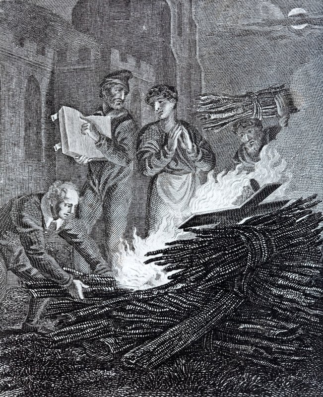 Puriteinse beeldenstormers verbranden een kruisbeeld genomen uit een kerk op weg naar Norwich, Norfolk door English School