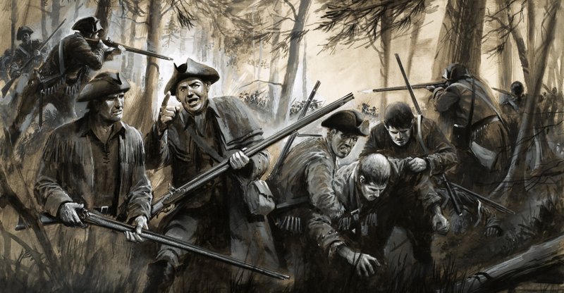 Achtervolgd door Britse soldaten, trokken de mannen van George Washington zich terug door het kille winterlandschap door English School