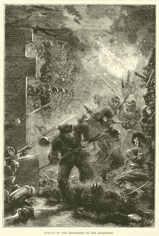 Achtervolging van de opstandelingen in de catacomben, mei 1871 door English School