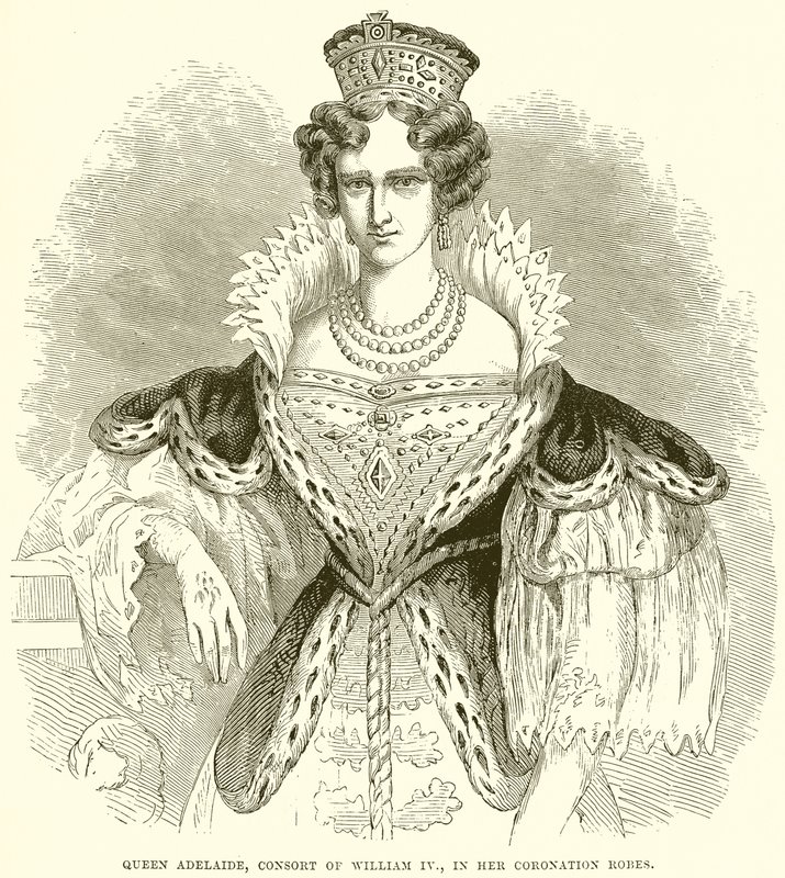 Koningin Adelaide, gemalin van Willem IV, in haar kroningsgewaden door English School
