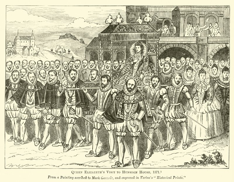 Bezoek van Koningin Elizabeth aan Hunsdon House, 1571 door English School