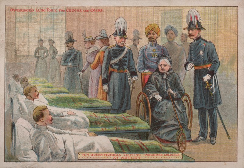 Koningin Victoria bezoekt gewonde Britse soldaten in Netley Hospital, Hampshire, 1898 door English School