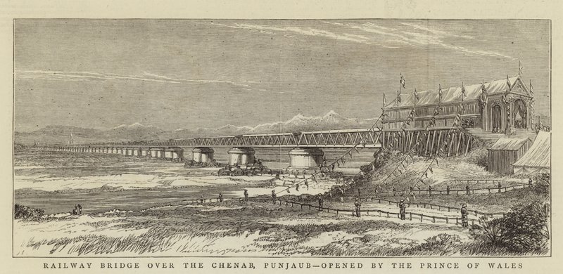 Spoorbrug over de Chenab, Punjaub, geopend door de Prins van Wales door English School