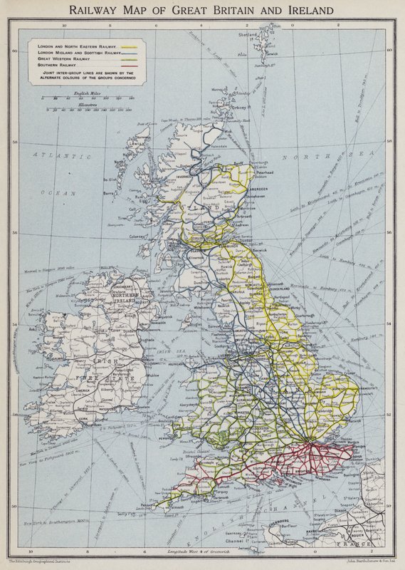 Spoorkaart van Groot-Brittannië en Ierland door English School