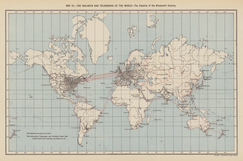 Spoorwegen en telegrafen van de wereld, de creatie van de negentiende eeuw door English School
