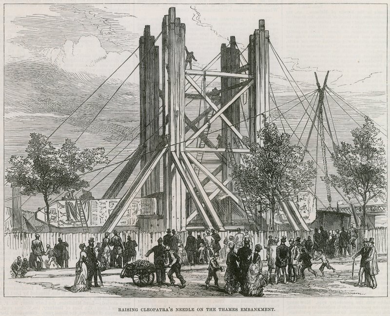 Het oprichten van Cleopatras Naald op de Thames Embankment door English School
