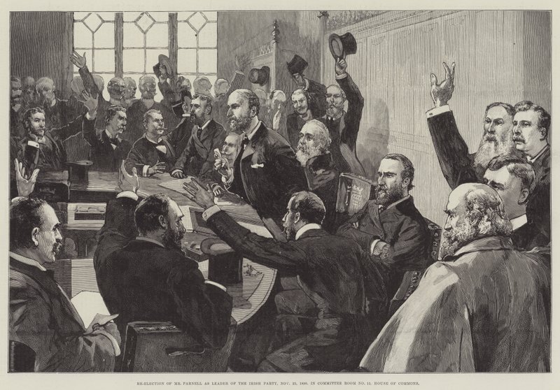 Herverkiezing van de heer Parnell als leider van de Ierse partij, 25 november 1890, in Commissie Kamer nr. 15, Lagerhuis door English School