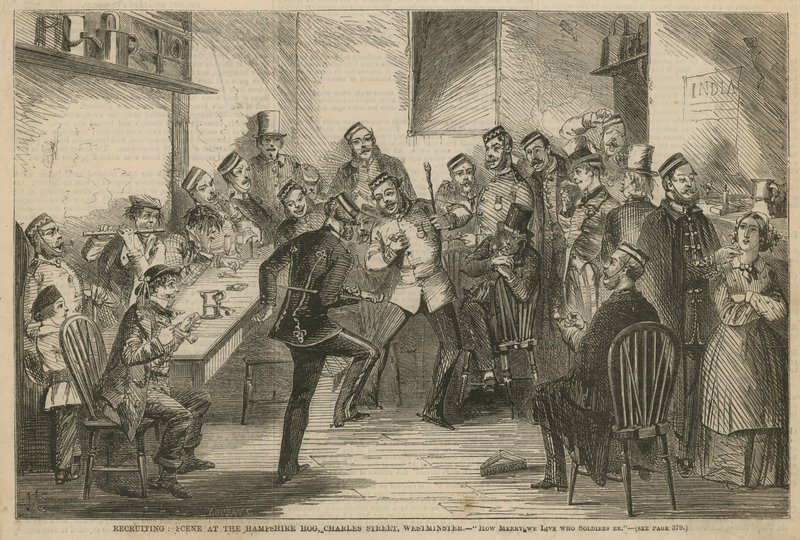 Werving: Scène bij de Hampshire Hog, Charles Street, Westminster door English School