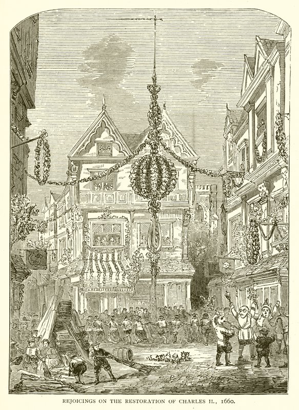 Vreugde bij de restauratie van Karel II, 1660 door English School