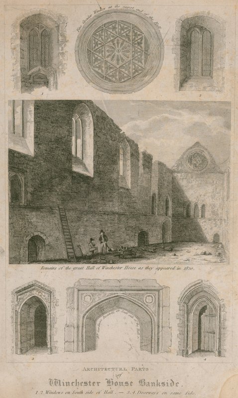 Overblijfselen van de grote hal van Winchester House, Bankside door English School