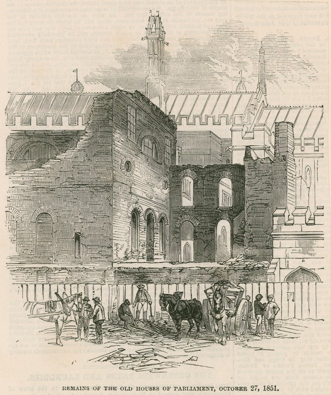 Restanten van de oude Parlementsgebouwen, 27 oktober 1851 door English School