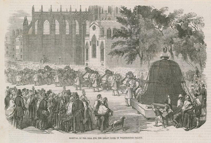 Verwijdering van de klok voor de Grote Klok van Westminster Palace door English School