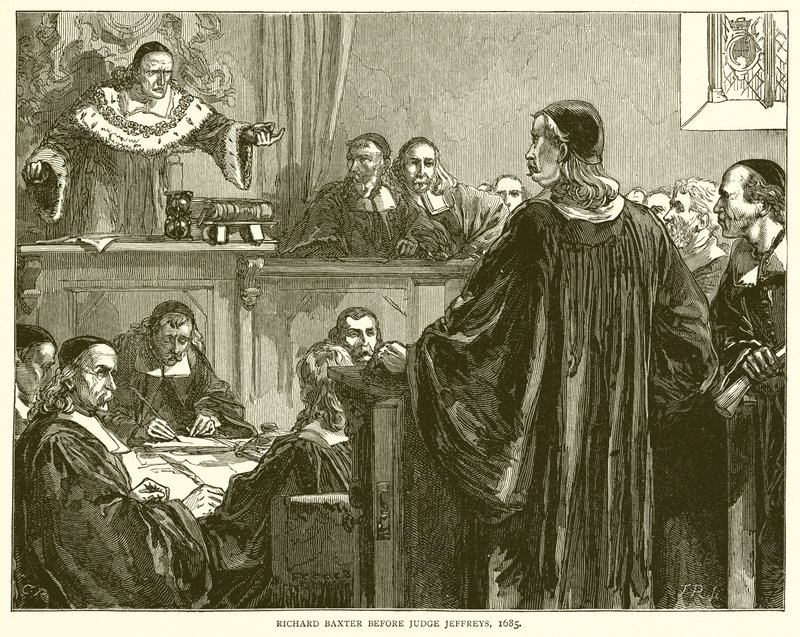 Richard Baxter voor rechter Jeffreys, 1685 door English School