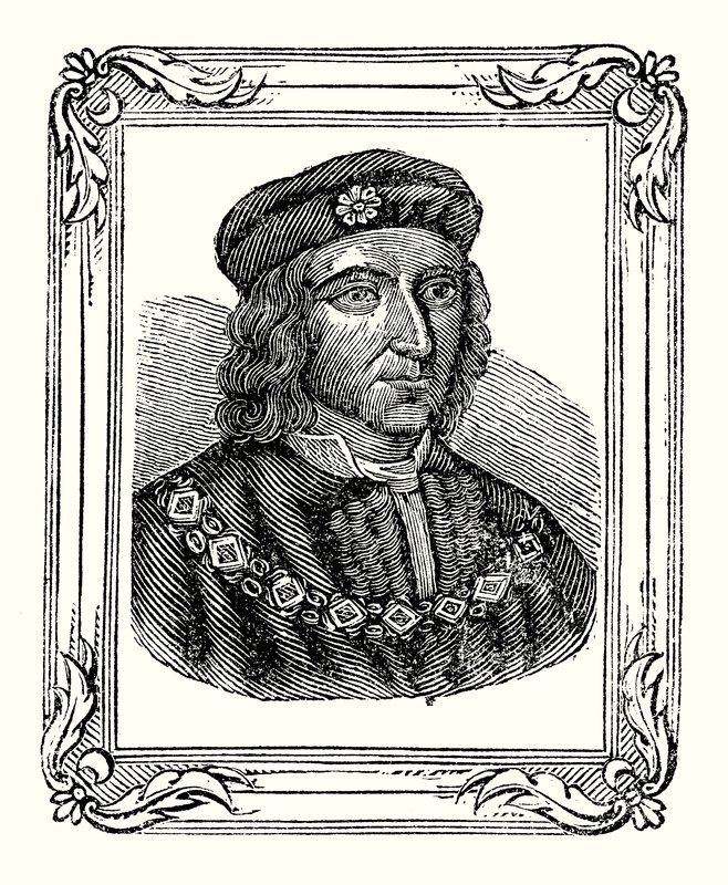 Richard III werd geboren in 1450, gekroond in 1483, gedood in 1485 (gravure) door English School
