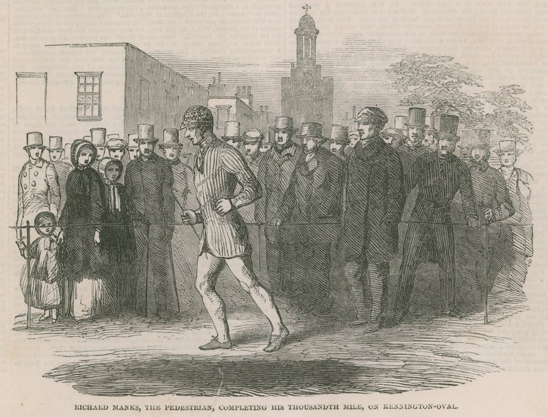 Richard Manks, de wandelaar, voltooit zijn duizendste mijl op Kennington Oval door English School