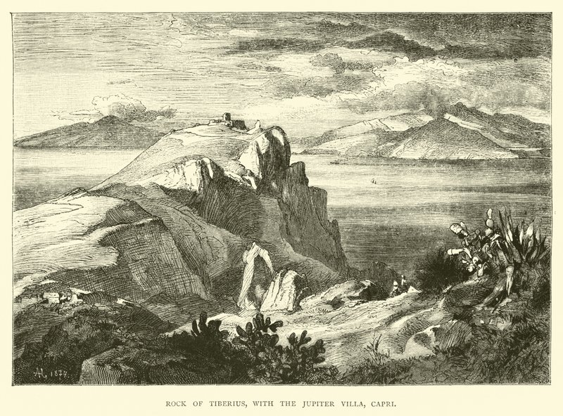 Rots van Tiberius, met de Jupiter Villa, Capri door English School