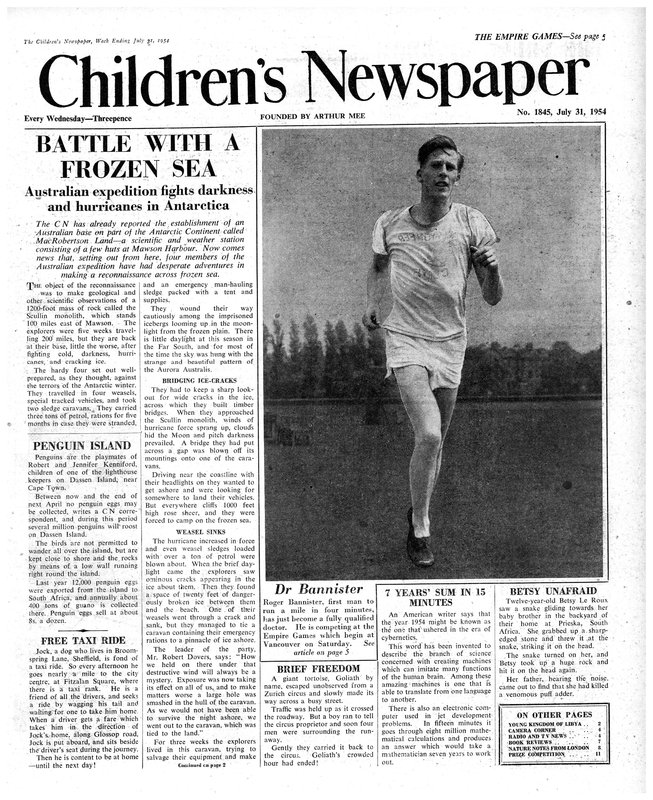 Roger Bannister, voorpagina van 