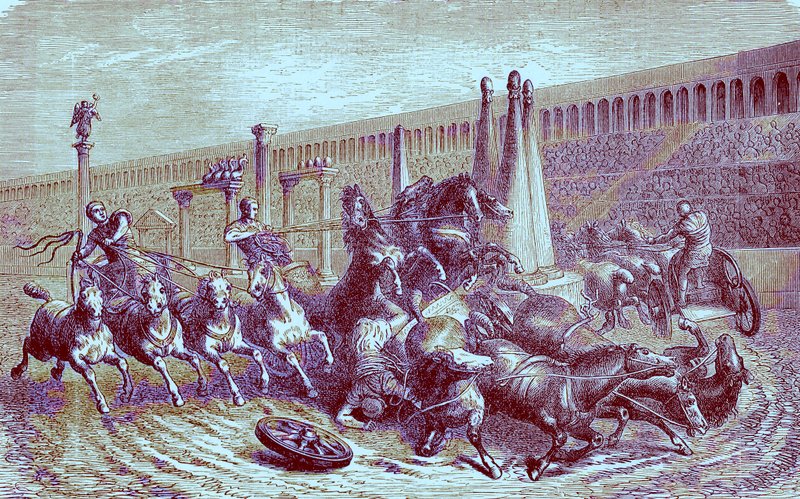 Romeinse openbare spelen onder het rijk - de wagenrace in het circus, illustratie uit The Illustrated History of the World, gepubliceerd ca. 1880 door English School