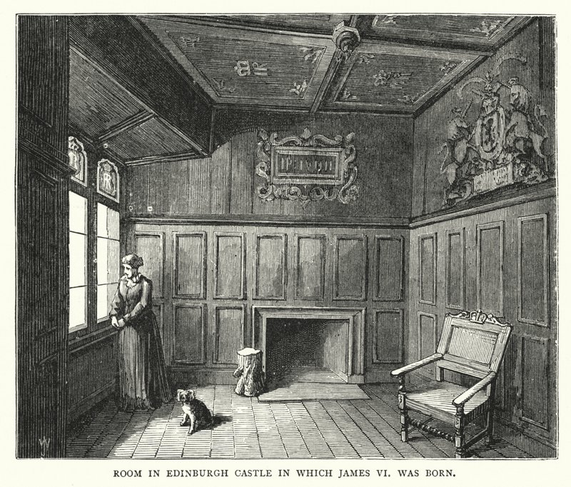 Kamer in Edinburgh Kasteel waar James VI werd geboren door English School