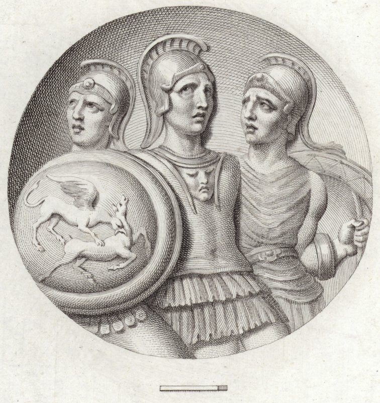 Rondel met drie Romeinse soldaten door English School