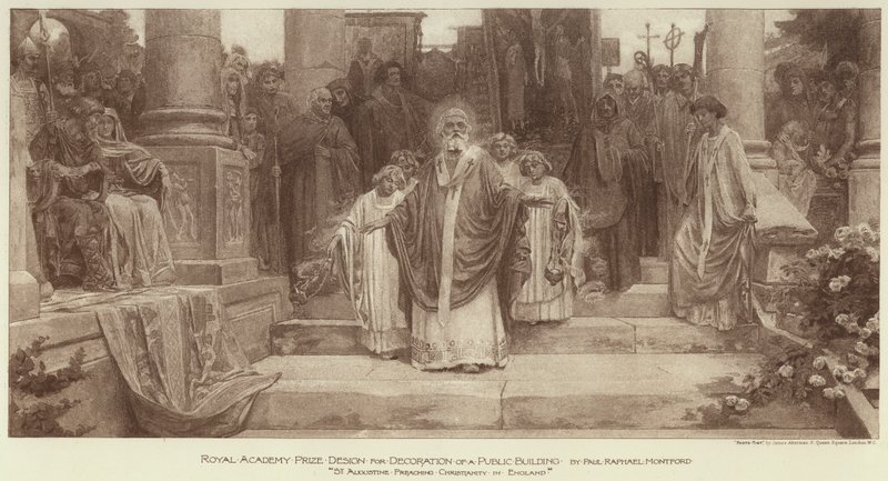 Koninklijke Academie Prijsontwerp voor Decoratie van een Openbaar Gebouw, "St. Augustinus Predikt het Christendom in Engeland" (gravure) door English School
