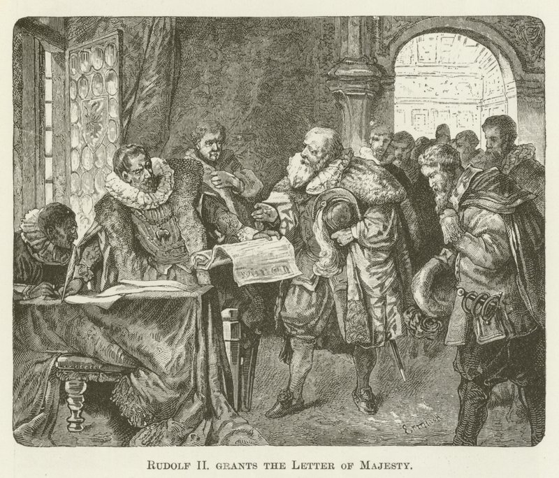 Rudolf II verleent de Majesteitsbrief door English School