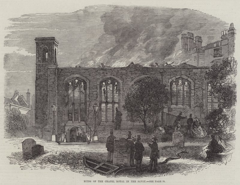 Ruïnes van de Chapel Royal in de Savoy (gravure) door English School