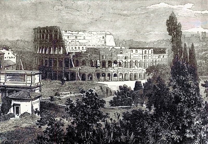 Ruïnes van het Colosseum, vanaf de Palatijn, illustratie uit Cassells Illustrated Universal History door Edward Ollier, gepubliceerd 1890 door English School