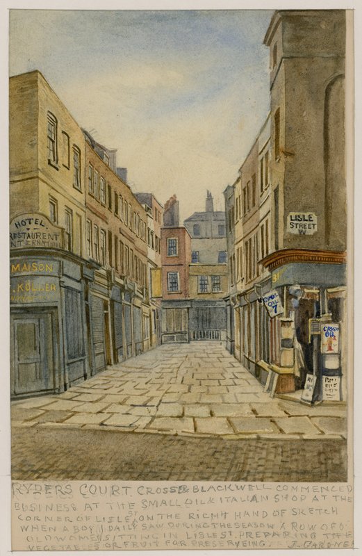 Ryders Court en de hoek van Lisle Street, Londen door English School
