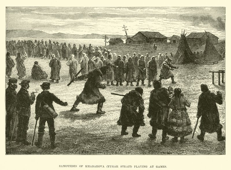 Samojeden van Khabarova (Yugar Strait) spelen spelletjes door English School