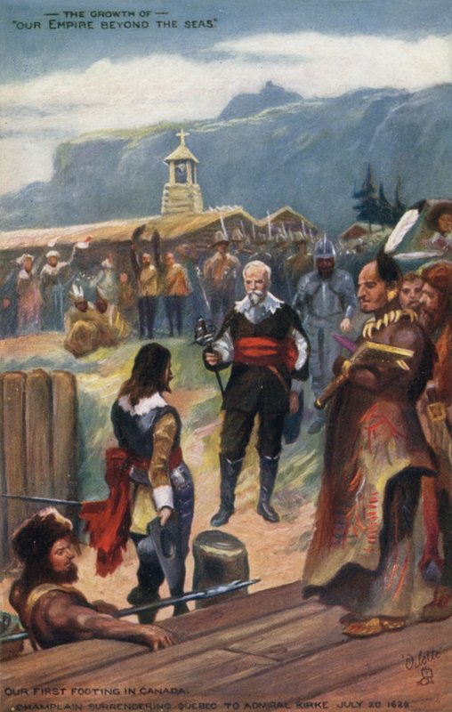 Samuel de Champlain geeft Quebec over aan admiraal Kirke, 20 juli 1629 door English School