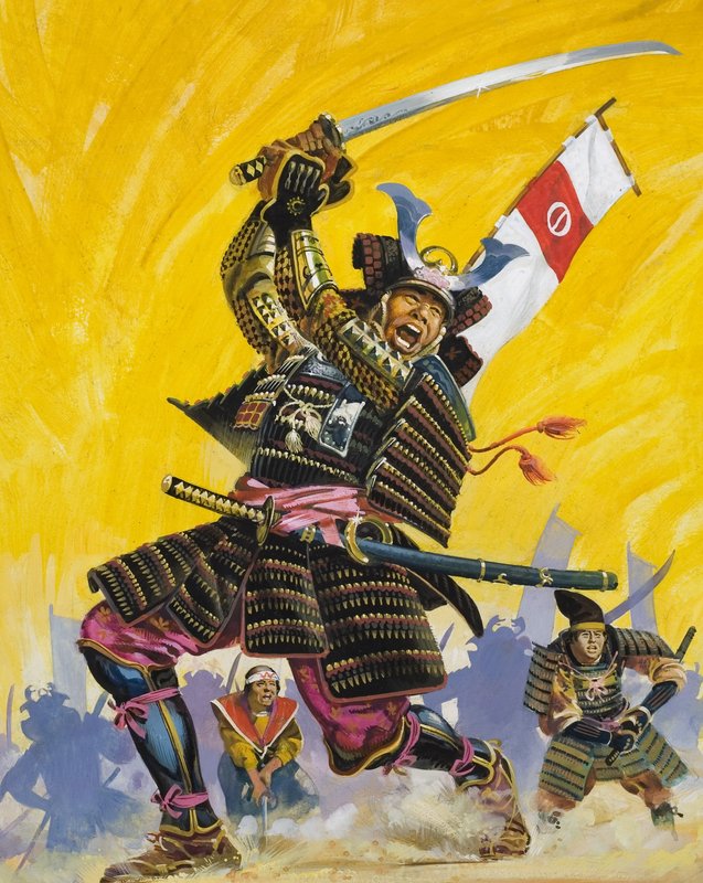 Samurai krijgers (gouache op papier) door English School