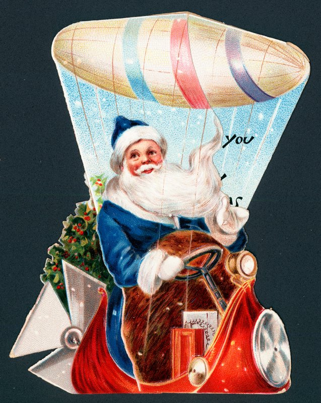 Kerstman die luchtschip bestuurt, Kerstkaart door English School