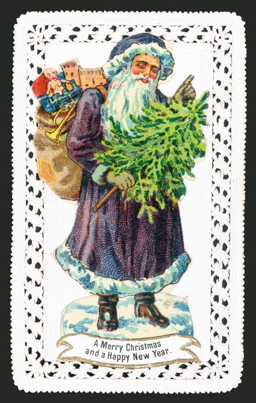 Kerstman met Speelgoedzak en Boom, Kerstkaart door English School