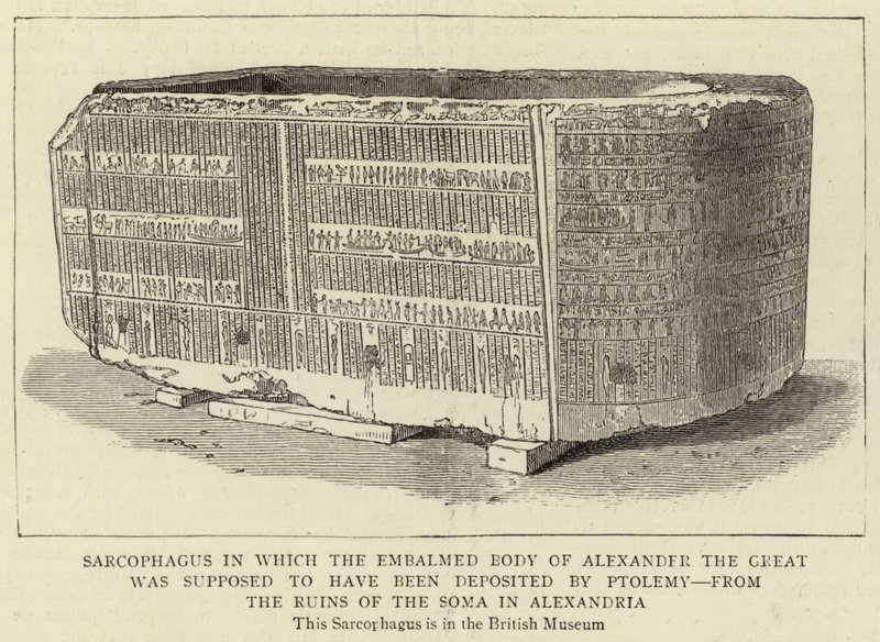 Sarcophagus waarin het Gebalsemde Lichaam van Alexander de Grote zou zijn gelegd door Ptolemaeus, uit de Ruïnes van de Soma in Alexandrië door English School