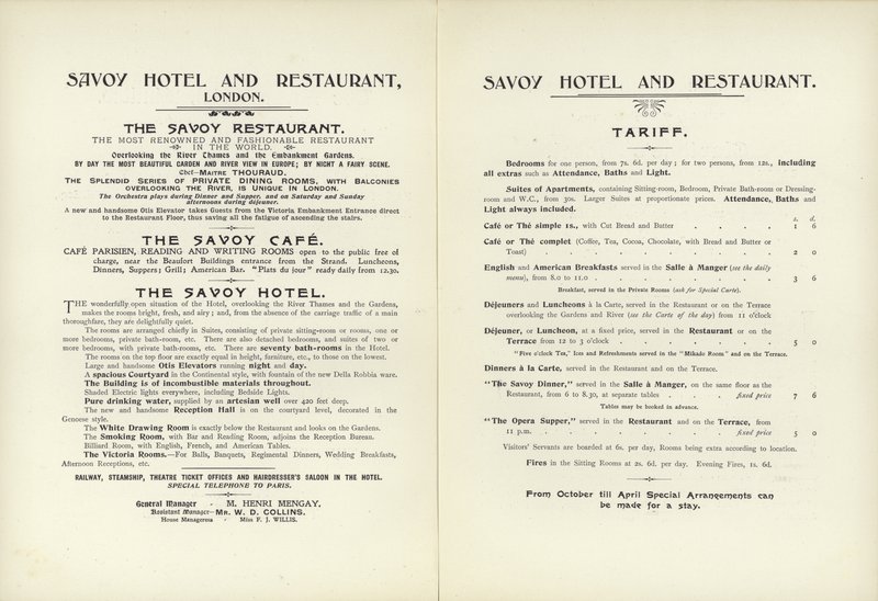 Savoy Hotel tarief, 1900 door English School