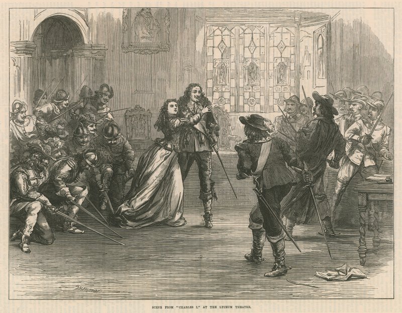 Scène uit Charles I in het Lyceum Theatre, Londen door English School