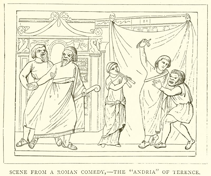 Scène uit een Romeinse komedie,--De Andria van Terentius door English School