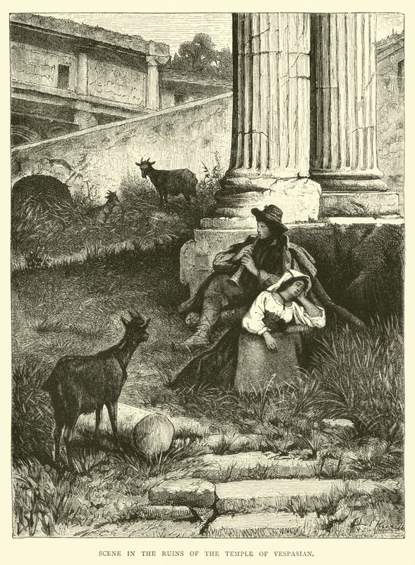 Scène in de ruïnes van de Tempel van Vespasianus door English School