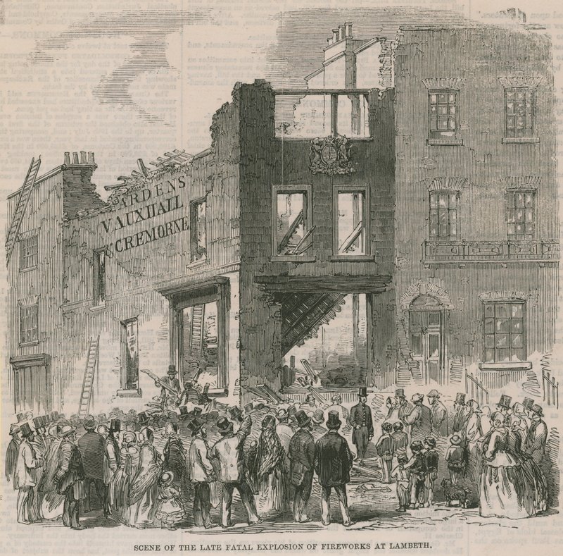 Scène van de recente fatale vuurwerkexplosie in Lambeth door English School