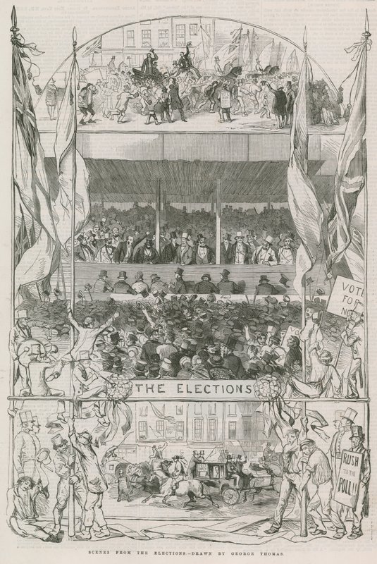 Scènes van de verkiezingen door English School
