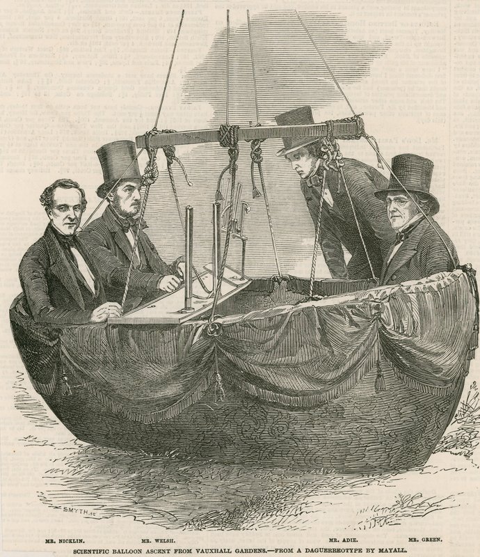 Wetenschappelijke ballonopstijging vanuit Vauxhall Gardens, Londen door English School