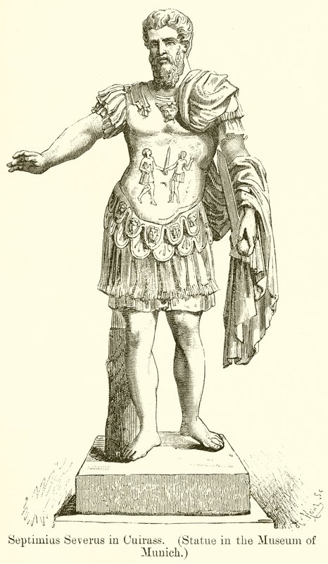 Septimius Severus in harnas. (Beeld in het museum van München) door English School